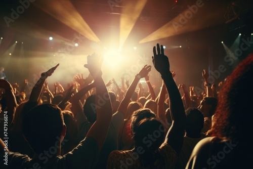 A lively crowd of people at a concert. Suitable for music events