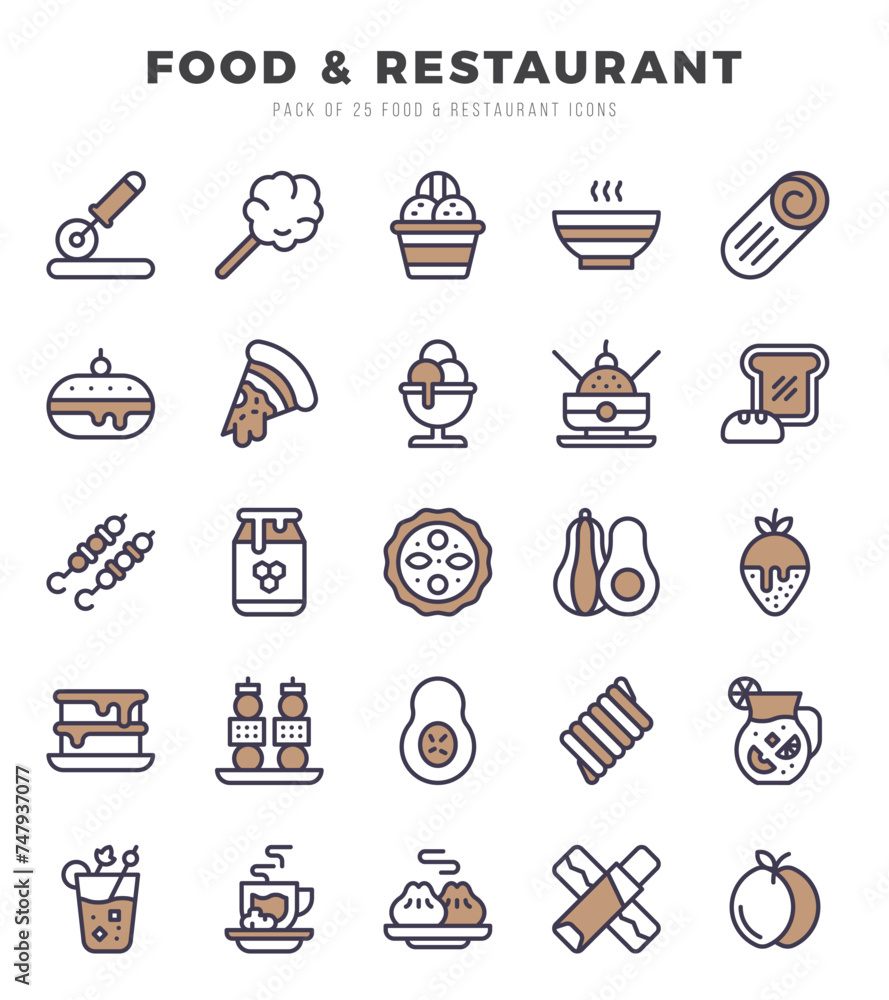 Food and Restaurant. Two Color icons Pack. vector illustration.