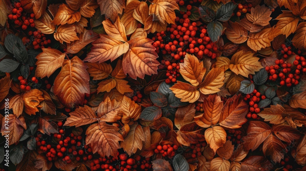 Obraz premium Close up of a bunch of leaves and berries, perfect for nature-themed designs