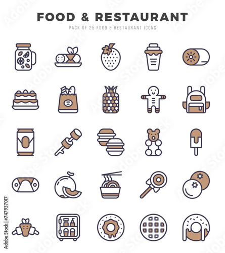 Set of Food and Restaurant Icons Two Color icons collection.