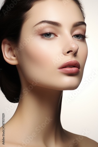 Close up of a woman's face with makeup, suitable for beauty and cosmetics concepts