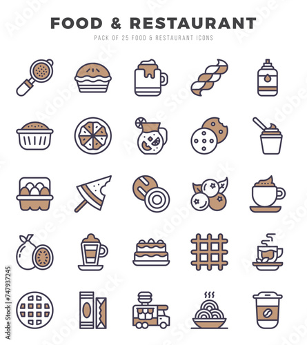 Food and Restaurant icons Pack. Two Color icons set. Food and Restaurant collection set.