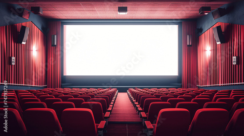 Empty cinema auditorium with mockup white blank.