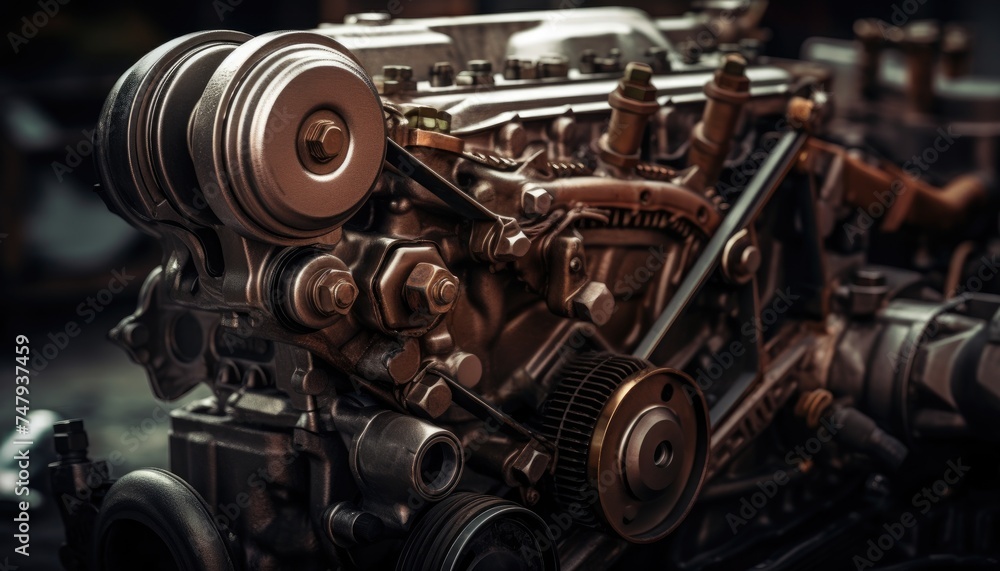Fototapeta premium Industrial background. Engine of an old car