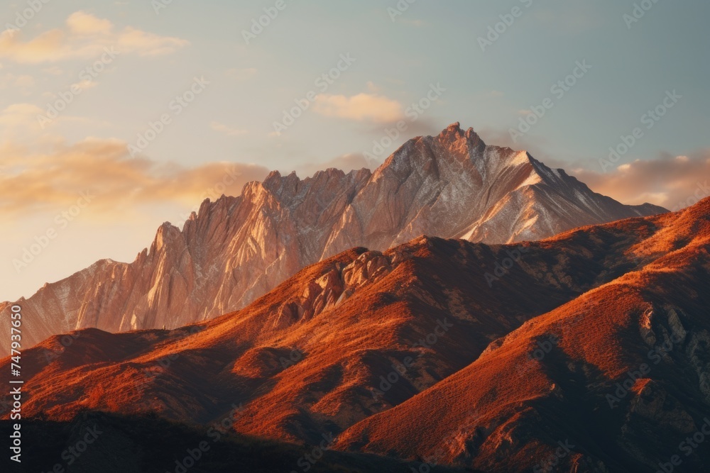 A stunning view of a mountain range during sunset. Perfect for travel and nature concepts