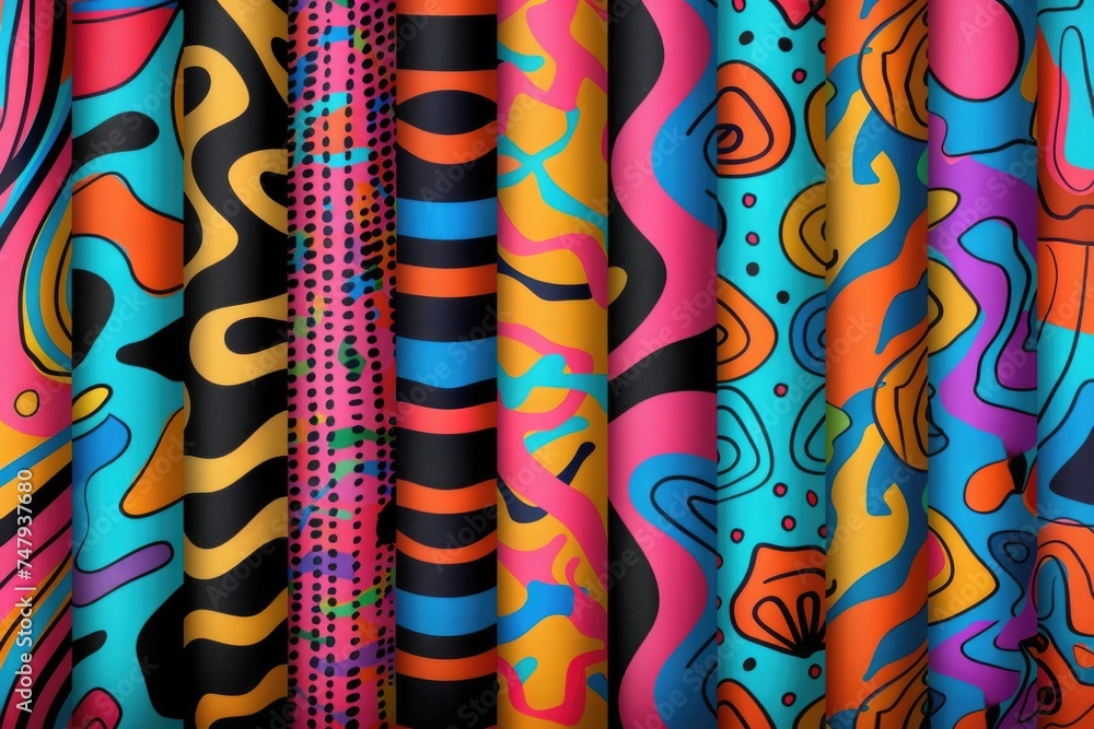 Various colored fabrics neatly arranged on a table. Ideal for textile industry presentations Various colored fabrics neatly arranged on a table. Ideal for textile industry presentations