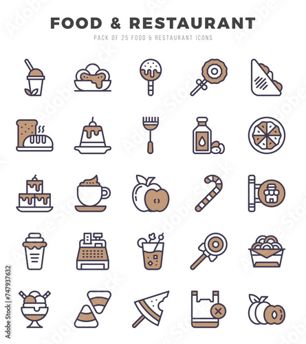 Food and Restaurant Icons Pack Two Color Style. Vector illustration.