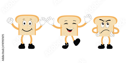 Happy Bread Slice Cartoon Mascot Character, Funny Sandwich Cartoon Vintage Bread Character Retro Style Bread Logo Vector Illustration 60s 70s Bread Retro Style