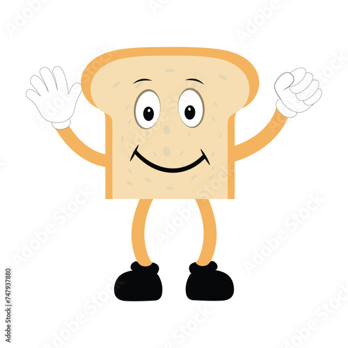 Happy Bread Slice Cartoon Mascot Character, Funny Sandwich Cartoon Vintage Bread Character Retro Style Bread Logo Vector Illustration 60s 70s Bread Retro Style