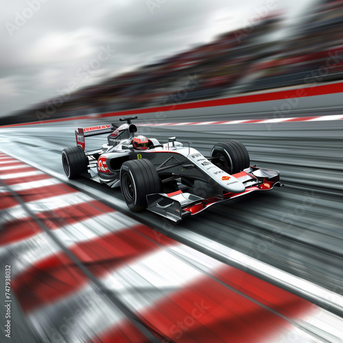 Racing car speeding on a racetrack during a competition © connel_design