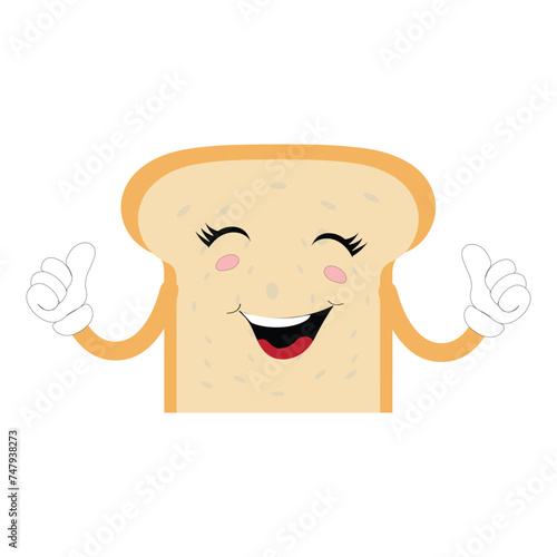 Happy Bread Slice Cartoon Mascot Character, Funny Sandwich Cartoon Vintage Bread Character Retro Style Bread Logo Vector Illustration 60s 70s Bread Retro Style