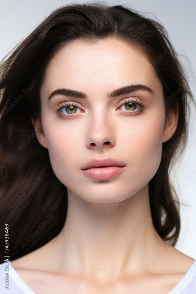 A beautiful young woman with long brown hair. Suitable for beauty and fashion concepts A beautiful young woman with long brown hair. Suitable for beauty and fashion concepts
