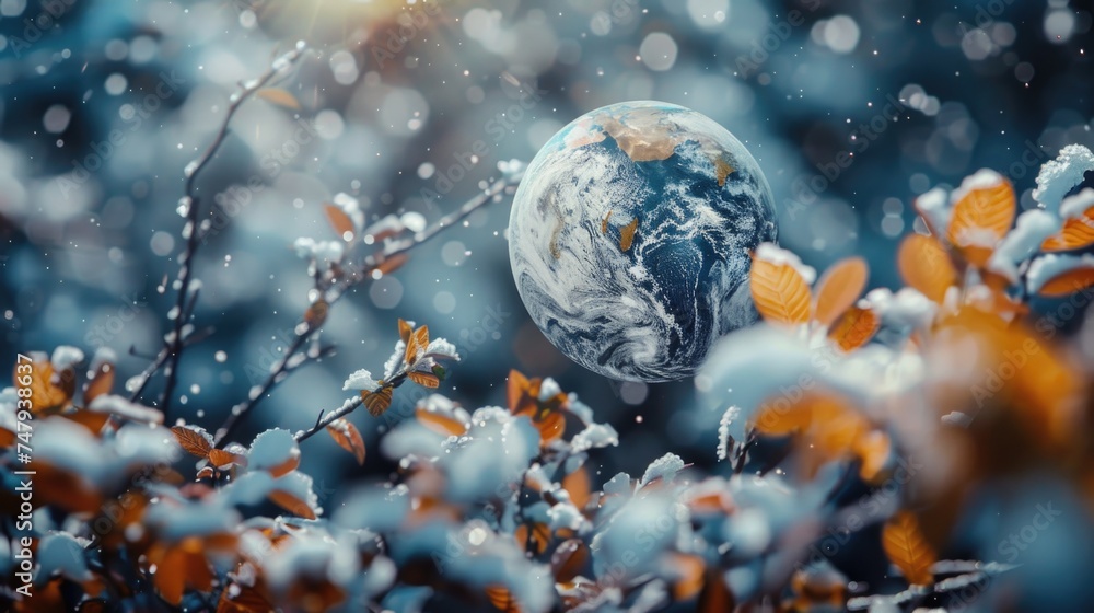 A stunning image of the earth covered in snow, perfect for winter themes A stunning image of the earth covered in snow, perfect for winter themes