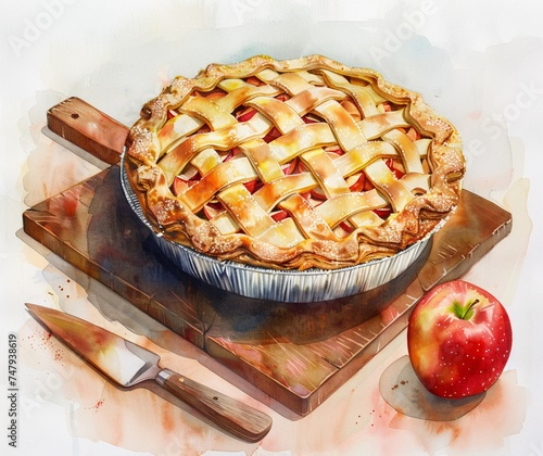 Fruit-Filled Fiesta A Delicious Apple Pie and a Fresh Apple for a Monthly Celebration Generative AI