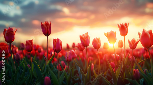 field of tulips in the background of the sunse © Edgar Martirosyan
