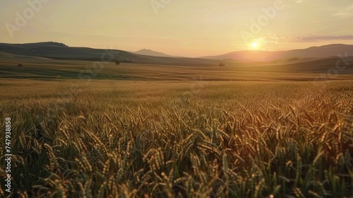 Beautiful sunset over a lush green grass field  perfect for nature and landscape designs
