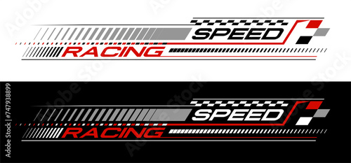 Racing stripes geometric lines design racing car hood sticker, dynamic arrow shapes and lines background for sporting event. racing start and finish flag. vector illustration template for motorsports