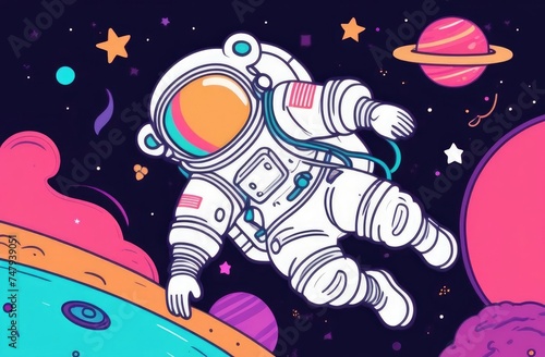 Astronaut in spacesuit,Astronaut exploring space. Space suit of an astronaut performing space activity in space against the background of stars and planets. Manned space flight.