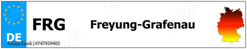Freyung-Grafenau car licence plate sticker name and map of Germany. Vehicle registration plates frames German number