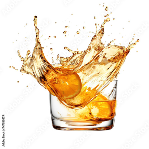 Whiskey Sour Splashes Isolated on Transparent Background, A Classic Cocktail with Lemon and Whiskey, Perfect for Bar and Party Themed Creative Projects.