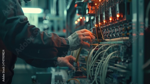 A man working on a machine in a factory. Suitable for industrial concepts