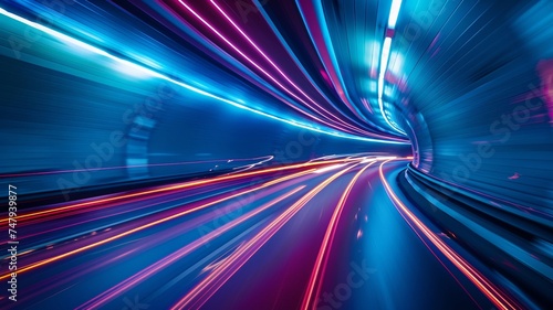 Futuristic highway neon streaks high speed travel