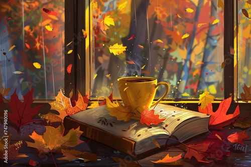 Autumn Leaves and Coffee A Cozy Fall Afternoon Generative AI