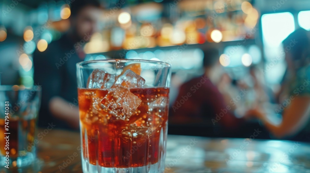 Close up of a drink in a glass on a table, suitable for food and beverage concepts Close up of a drink in a glass on a table, suitable for food and beverage concepts