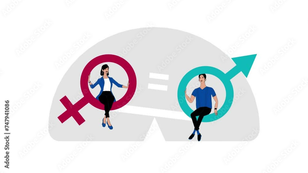 Gender equality concept. men and women character on the scales for gender equality Gender equality concept. men and women character on the scales for gender equality