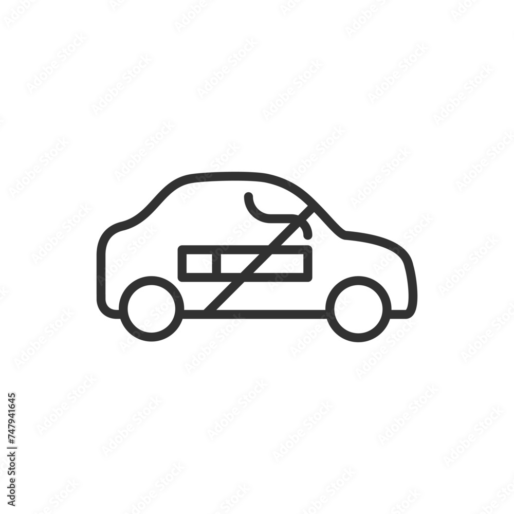 Prohibition of smoking in a car, linear icon. Line with editable stroke