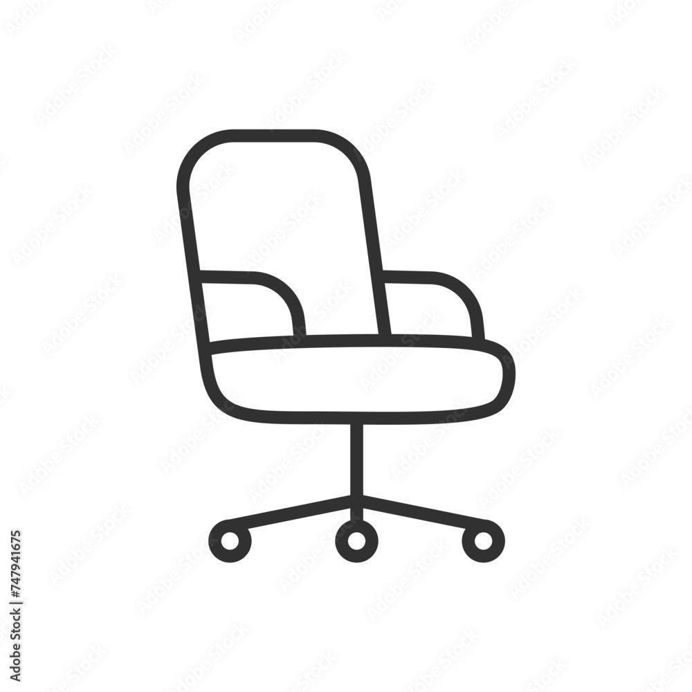 Office chair on wheels, linear icon. Line with editable stroke Office chair on wheels, linear icon. Line with editable stroke