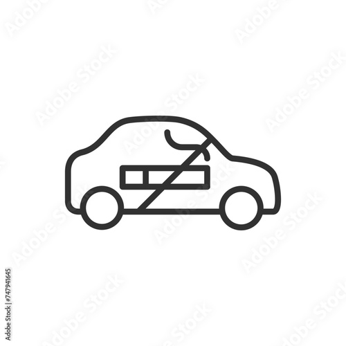 Prohibition of smoking in a car, linear icon. Line with editable stroke