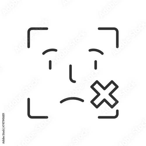 Face recognition, linear icon, face is not recognised. Scanning and facial recognition failed. Identification. Access denied. Line with editable stroke