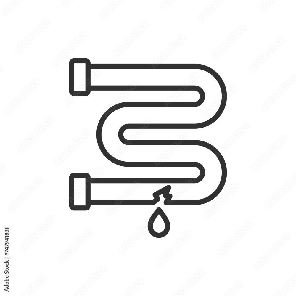 Leaky pipe, linear icon, leaky water heater leakage. Line with editable stroke Leaky pipe, linear icon, leaky water heater leakage. Line with editable stroke