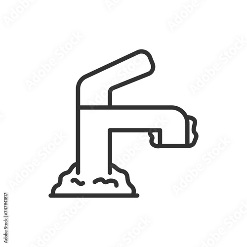 Calcified scale on water faucet, linear icon. Line with editable stroke