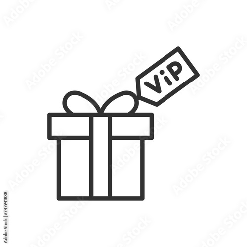 VIP gift, linear icon. A unique gift box for VIP clients. Line with editable stroke