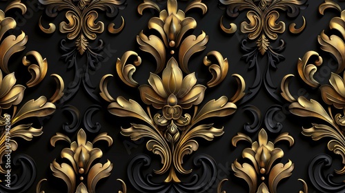 baroque damask black gold seamless pattern