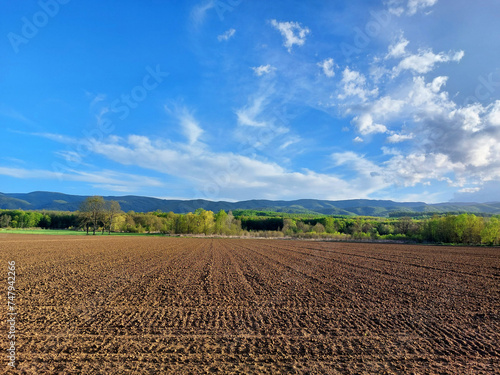 landscape with field and Papuk hills in Slavonia - Croatia