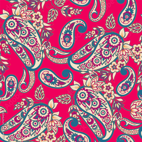 Paisley Vector Pattern. Seamless Floral Textile Background