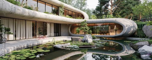 Modern architecture designed with nature in mind photo