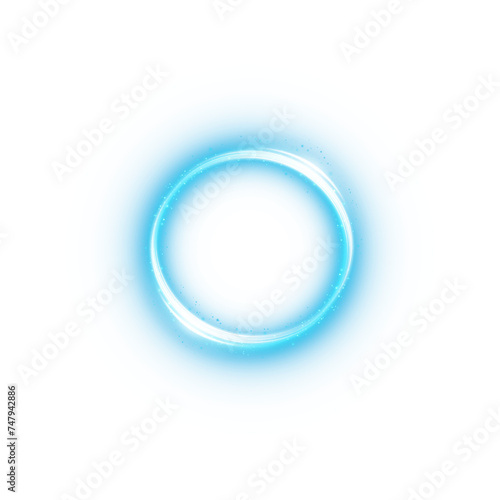 Blue spark circle light effect with magic glow. Abstract round glitter sparkle blue. Shiny luxury circular dust particle design set with starlight trail. PNG.