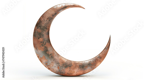 3d copper crescent moon isolated on white background. ramadan kareem holiday celebration concept