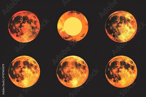 Illustration of the phases of a full moon. Suitable for educational materials