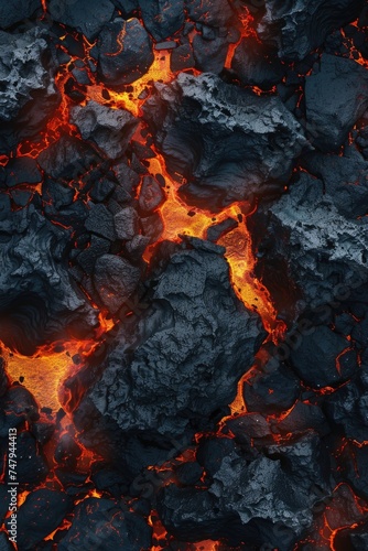 Close up view of a lava covered area. Suitable for geology and natural disaster concepts