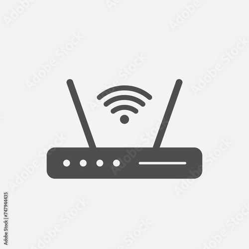Wifi router icon or sign for remote internet access. Wifi icon vector, wireless internet sign isolated on grey background. Wifi icon illustration for website, ui ux, mobile app and graphic design
