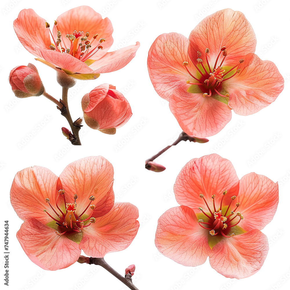 Fototapeta premium Ripe Kaki Persimmon Flower Captured in Vibrant Detail on White Background – An Organic Culinary Delight for Autumn Harvest