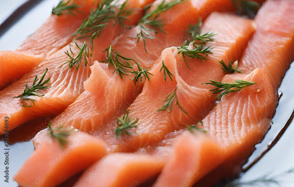 A wooden plate with slices of salted salmon
A wooden plate with slices of salted salmon