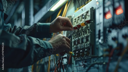 Close up of a person working on a machine, suitable for industrial concepts