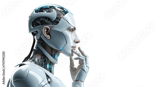 AI Robot Engaging in Natural Language Conversation, Realistic Portrait Isolated On PNG OR Transparent Background.