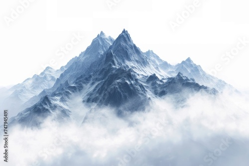 Majestic snow-covered mountain with dramatic clouds. Perfect for travel and nature concepts